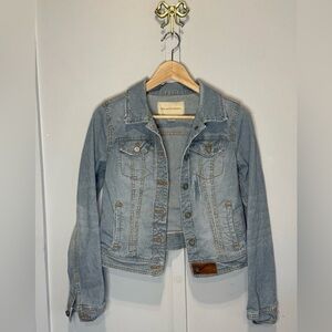Anthropologie Pilcro and the Letterpress Railroad Stripe Cropped Denim Jacket S